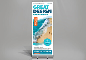 White and Blue Roll-up Banner Design Template with Orange Accents