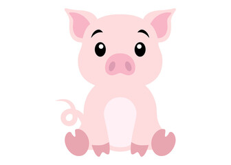 Fototapeta na wymiar Cute pig cartoon presenting child illustration simple hand drawn vector art isolated on white