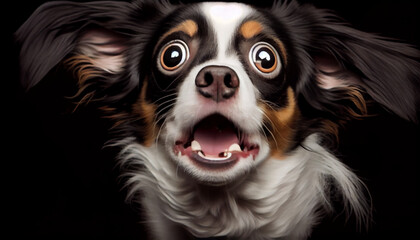 Puppy dog with funny face surprising with open mouth and eyes, generative ai