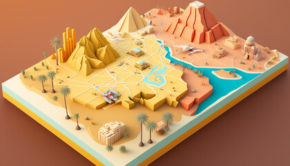 3d isometric Egypt landscape map illustration