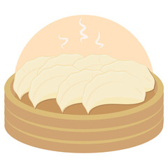 Hot dim sum dumpling on the bamboo steamer. Asian traditional food