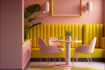 Cafe modern interior design, 3d rendering super photo realistic background. Generative AI