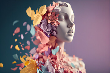 Beautiful Girl with flowers composition. Generative AI.