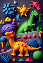 dinosaurs made of plasticine, children's creativity, children's leisure