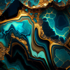 Obraz premium Cyan and gold marble texture. Mixed stone textures background. Generative AI.