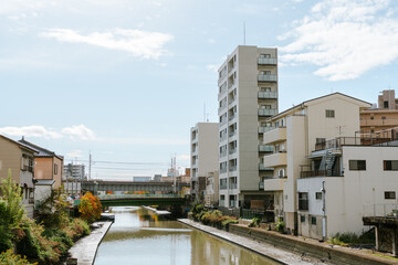 Nagoya city view with canal in Nagoya, Japan