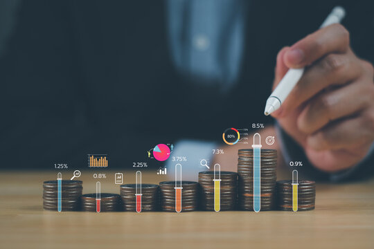 concept trader profit investment stock gold fund savings growth coin stack graph display percent glyph icon analyzing global successful business data
