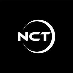 NCT letter logo design with black background in illustrator, cube logo, vector logo, modern alphabet font overlap style. calligraphy designs for logo, Poster, Invitation, etc.