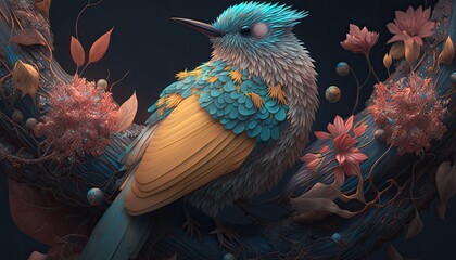 peacock in the cage, Generative AI Digital Illustration