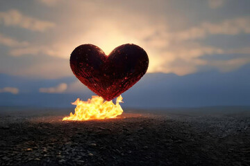 Fototapeta premium Heart and fire. AI generative.