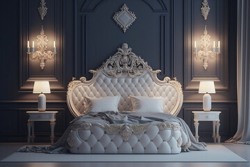 Opulent bedroom in baroque style.Luxary modern interior. AI generative