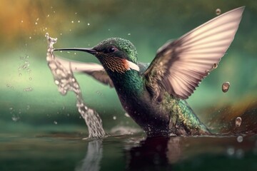 Fototapeta na wymiar hummingbird flying over water, Generative AI Digital Illustration