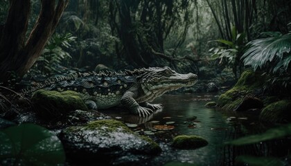 alligator in the everglades, Generative AI Digital Illustration