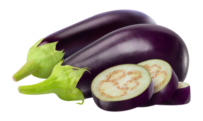 Raw eggplants cut out