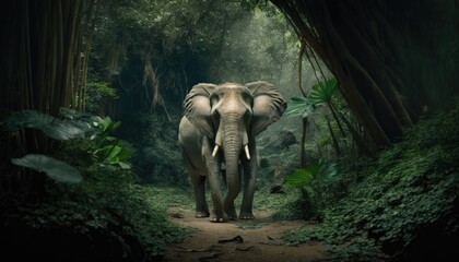elephant  in the forest, Generative AI Digital Illustration