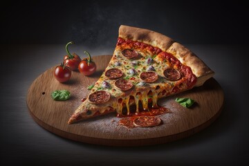 slice of pizza with cherry, Generative AI Digital Illustration