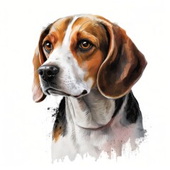 beagle dog portrait, Generative AI Digital Illustration