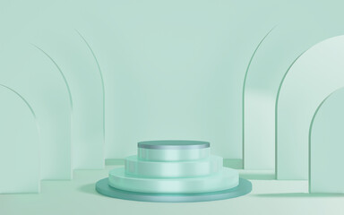 Podium product display with blue pastel Aesthetic space Realistic 3D Illustration