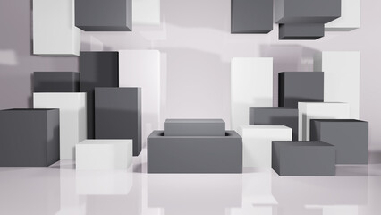 Podium product display with gray and cube Aesthetic space Realistic 3D Illustration