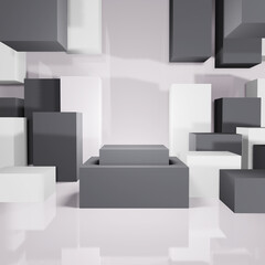 Podium product display with white gray cube Aesthetic space Realistic 3D Illustration