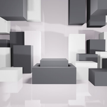 Podium product display with white gray cube Aesthetic space Realistic 3D Illustration © Dystburn