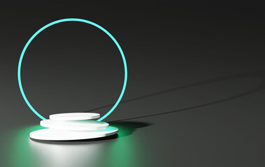 Podium product display with Green light ring Aesthetic space Realistic 3D Illustration