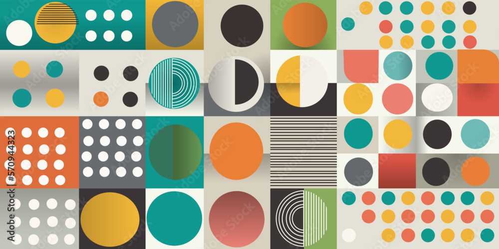 Aufkleber geometric vector background with scandinavian abstraction and swiss geometric shapes. flat, minimal,