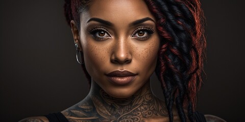 Fototapeta premium Hübsches asiatisches Top Model mit roten Haaren im Portrait, ai generativ