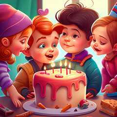 Fun-filled birthday bash for kids with friends in full color and high-resolution 8KGenerative Ai