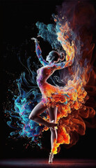 ballerina dancing on fire, generated by generative AI - obrazy, fototapety, plakaty