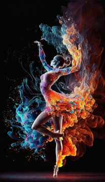 Fototapeta ballerina dancing on fire, generated by generative AI