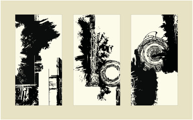 A trendy set of abstract grunge rectangular frames collection in black ink brush stroke