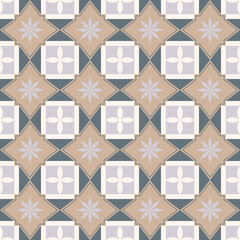Vector seamless ornamental geometric pattern - beige and gray design. Tile mosaic floor texture. Elegant repeatable ornate background.