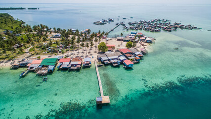Beautiful aerial view borneo sea gypsy water village in Omadal Island, Semporna Sabah, Malaysia.