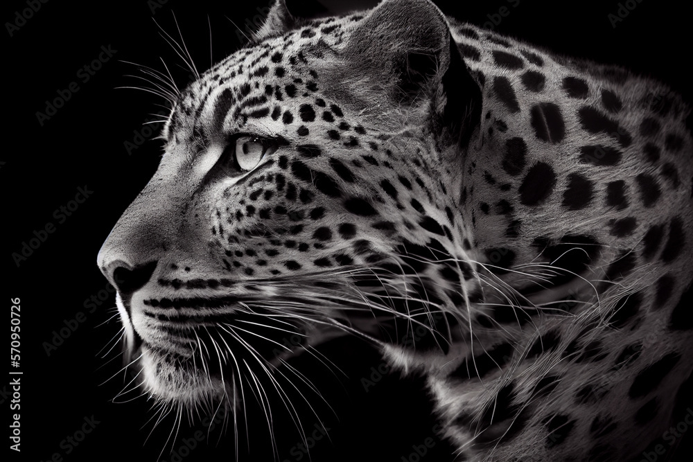 Wall mural schwarz weiß portrait von einem leopard. perfektes wandbild - generative ai