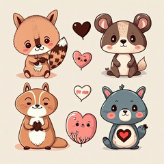 Cute Animal Clipart with Hearts