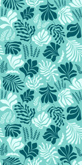 Abstract background with leaves and flowers, Matisse style. Vector seamless pattern with Scandinavian cut out elements.