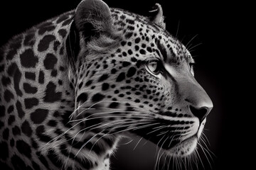 Fototapeta na wymiar Schwarz weiß Portrait von einem Leopard. Perfektes Wandbild - Generative Ai