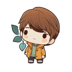 Obraz premium Petit garçon kawaii, sticker, façon dessin manga, illustration digitale 3, IA générative