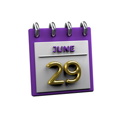 Monthly Calendar 29 June 3D Rendering