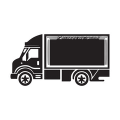 Fast shipping delivery truck flat icon vector black outline design, Shipment truck vector