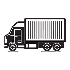Fast shipping delivery truck flat icon vector black outline design, Shipment truck vector
