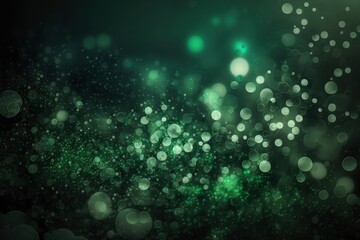 Fototapeta na wymiar Bokeh green. Defocused abstract green lights background, bokeh lights, concept. Dark green texture. Green and silver glow particle abstract background. Generative AI.