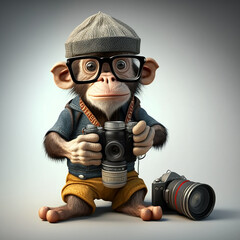 funny monkey photographer - obrazy, fototapety, plakaty