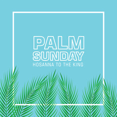 Palm Sunday holiday card, Summer sale, hello summer poster with realistick palm leaves border, frame. Vector background.