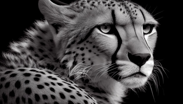 Schwarz wei&szlig; Portrait von einem Gepard. Perfektes Wandbild - Generative Ai