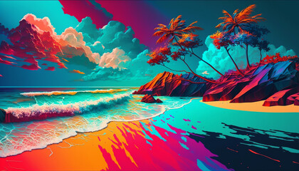 Fototapeta na wymiar Abstract Colored Beach, Generative AI