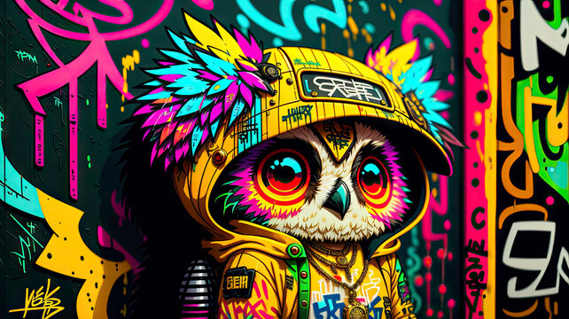 A beautiful owl in a graffiti style, street-art - Generated by Generative AI