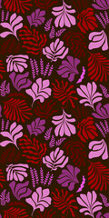 Abstract background with leaves and flowers, Matisse style. Vector seamless pattern with Scandinavian cut out elements.