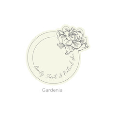 circular logo illustration.
gardenia flower secrets for beauty.